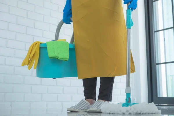 Cleaning Staff Use Mops Surface Use Cleaning Agents Which Used — Stock Photo, Image