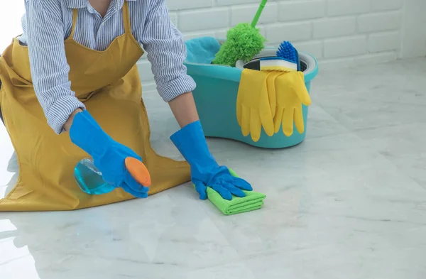 Cleaning Staff Use Cloths Surface Use Cleaning Agents Containing Ingredients — Stock Photo, Image