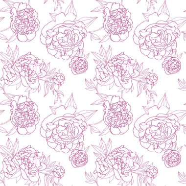 Peony ile kusursuz çiçek desenleri. Vektör illüstrasyonu.