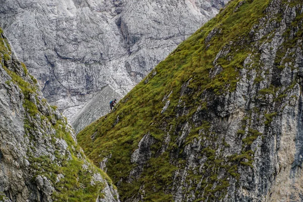 Motivación Joven Excursionista Deportivo Escalando Sobre Una Roca Muy Empinada — Foto de Stock