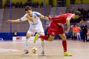 Santa Coloma Gramenet, Barselona, İspanya, 25 Kasım 2017: Futsal İspanya Ligi maç Catgas Santa Coloma ve Segovia, arasında 2-3