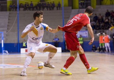 Santa Coloma Gramenet, Barselona, İspanya, 25 Kasım 2017: Futsal İspanya Ligi maç Catgas Santa Coloma ve Segovia, arasında 2-3