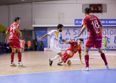 Santa Coloma Gramenet, Barselona, İspanya, 25 Kasım 2017: Futsal İspanya Ligi maç Catgas Santa Coloma ve Segovia, arasında 2-3