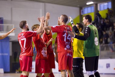 Santa Coloma Gramenet, Barselona, İspanya, 25 Kasım 2017: Futsal İspanya Ligi maç Catgas Santa Coloma ve Segovia, arasında 2-3