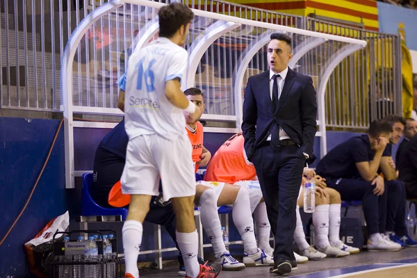 Oscar Redondo, Csc, Futsal İspanyol Ligi, teknik direktörü maç Catgas Santa Coloma ve Segovia, arasında 2-3, üzerinde 25 Kasım 2017 yılında Santa Coloma Gramenet, Barselona, İspanya.