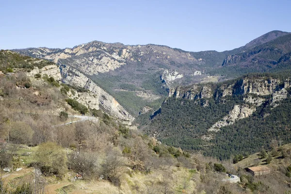 Πανοραμική Θέα Από Πυρηναία Όρη Στην Ηλιόλουστη Μέρα Καταλονία Ισπανία — Φωτογραφία Αρχείου