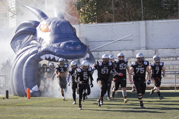 Badalona Espanha Fevereiro 2018 Jogo Futebol Americano Entre Badalona Dracs — Fotografia de Stock