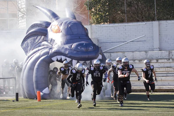 Badalona Espanha Fevereiro 2018 Jogo Futebol Americano Entre Badalona Dracs — Fotografia de Stock