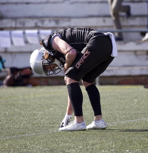 Badalona España Febrero 2018 Jugador Guillem Garcia Partido Fútbol Americano —  Fotos de Stock