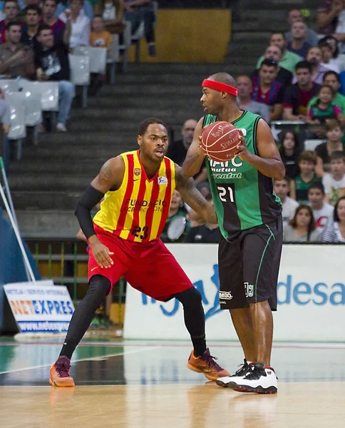 2015年5月30日 スペイン バダロンナで行われたスペインAcbバスケットボールリーグのジョヴェント バダッラナ対Fcバルセロナ戦で 決勝点74 80のタリク カークセイが出場 — ストック写真