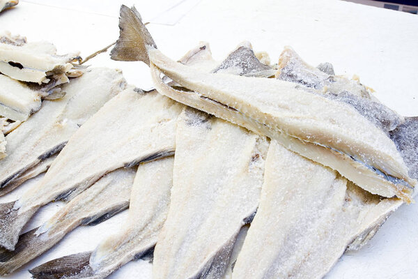 Dried and salted cod fish.