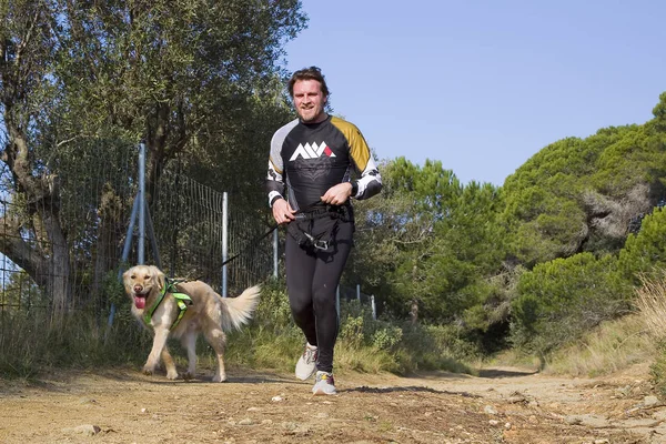 People Participating Canicross Entrevinyes Race February 2020 Alella Barcelona Spain — Stock Photo, Image