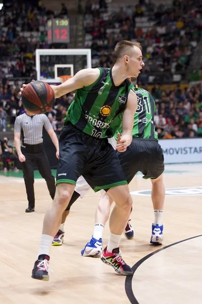 Klemen Prepelic Akcji Meczu Hiszpańskiej Ligi Acb Pomiędzy Joventut Badalona — Zdjęcie stockowe