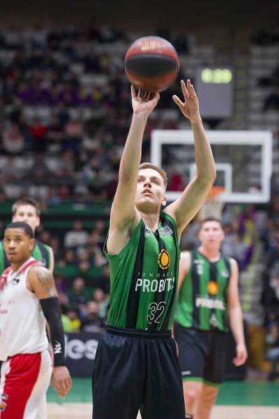 Arturs Zagars Akcji Meczu Hiszpańskiej Ligi Acb Pomiędzy Joventut Badalona — Zdjęcie stockowe