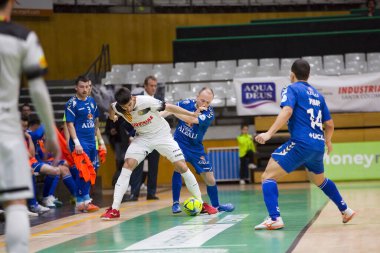 İspanya Lnfs Futsal Ligi 'nde oynayan oyuncular Sanayi Garcia Santa Coloma ve Valdepenas arasında oynanan maçta, final skoru 8-3, 16 Şubat 2020, Badalona, İspanya.