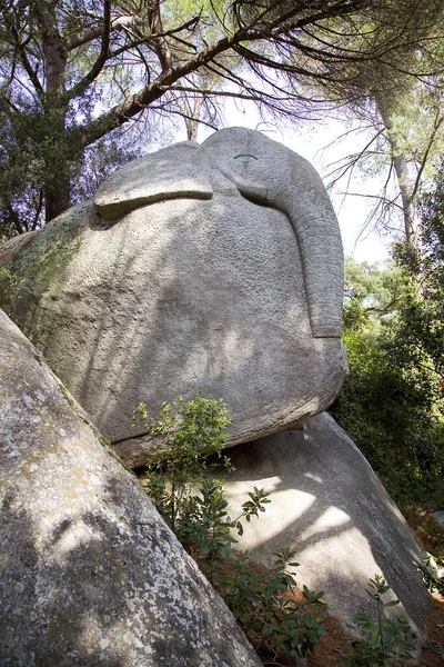 Древняя Скульптура Слона Неизвестный Автор Доисторический Маршрут Roca Del Valles — стоковое фото