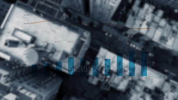 City skyline with business charts — Stock Video