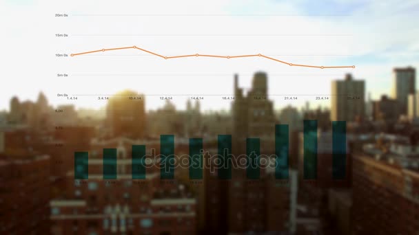 City skyline with business charts — Stock Video