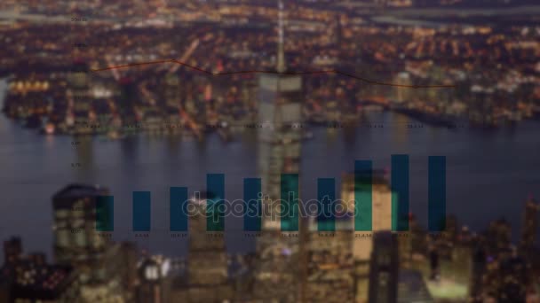 De skyline van de stad met zakelijke grafieken — Stockvideo