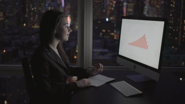 Γυναίκα των επιχειρήσεων εργάζονται στον υπολογιστή στο γραφείο — Αρχείο Βίντεο