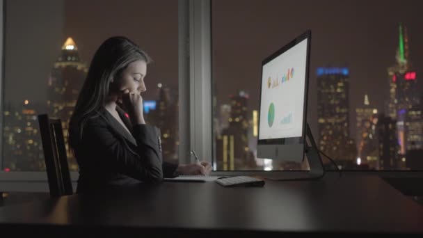 Affärskvinna som arbetar på datorn på skrivbordet — Stockvideo