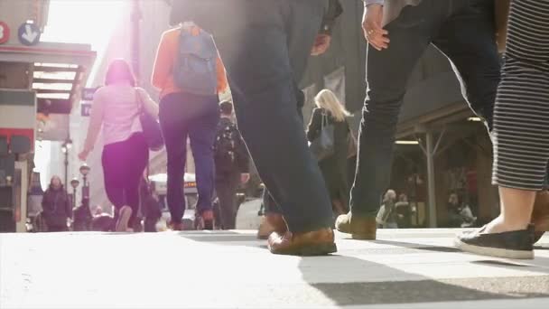 Personer korsar gatan i staden — Stockvideo