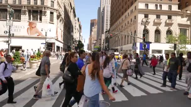 Pessoas cruzando rua na cidade — Vídeo de Stock