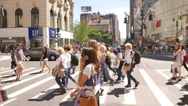 Personnes traversant la rue dans la ville — Video