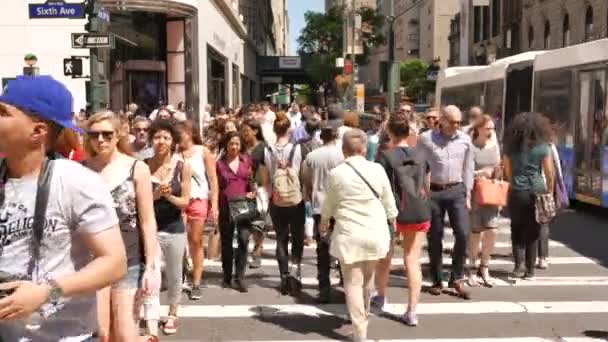 Personer korsar gatan i staden — Stockvideo