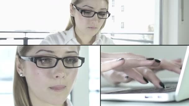 Ofiste çalışan genç kadın — Stok video
