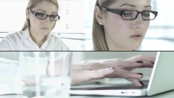 Young woman working at office — Stock Video