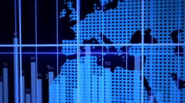 Mavi dünya harita gösteren küresel iş Finans ağ ve kar Trend siyah arka plan üzerinde animasyon 