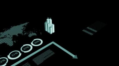 Mali iş ağı, siyah dünya harita siyah arka plan üzerinde gösterilen satış verilerini grafik animasyon