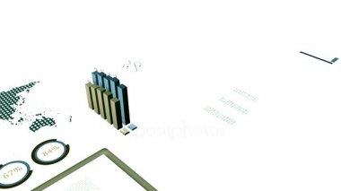 Satış veri çizelgeleri mali iş ağı, siyah dünya harita beyaz arka plan üzerinde gösterilen renkli animasyon