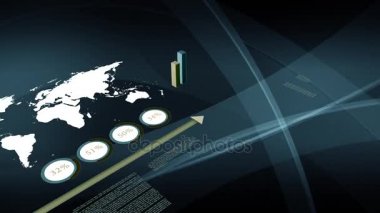Mali iş ağı, siyah dünya harita siyah arka plan üzerinde gösterilen satış verilerini grafik animasyon