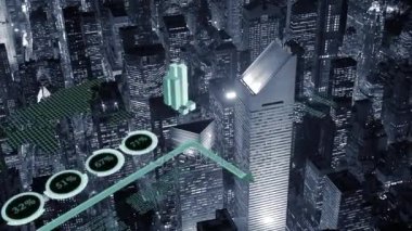 Animasyonlu mali grafik grafikler diyagramı küresel iş kar ağ ilerleme, Kentsel şehir manzarası metropolis arka plan üzerinde gösterilen satış verilerini istatistik