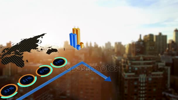 Geanimeerde Financiële Grafische Grafieken Diagram Van Verkoopgegevens Statistieken Mondiale Winstderving — Stockvideo