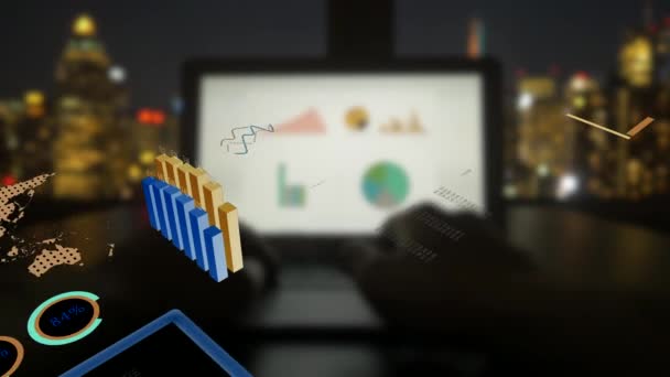 Animacja Finansowych Sprzedaży Danych Wykresy Diagramów Wyświetlone Sieci Wzrostu Gospodarki — Wideo stockowe