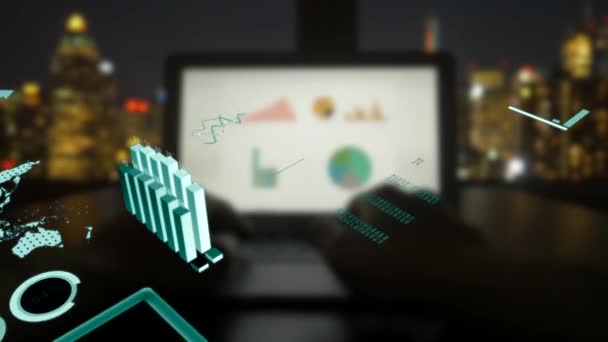 Animação Gráficos Dados Vendas Financeiras Diagramas Rede Crescimento Economia Global — Vídeo de Stock