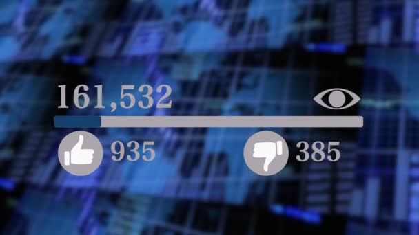 Close Contador Vídeo Aumentando Rapidamente Para Milhão Visualizações Com Gráficos — Vídeo de Stock