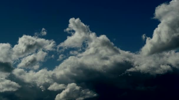 Witte Grijze Pluizige Wolken Vliegen Blauwe Hemel — Stockvideo