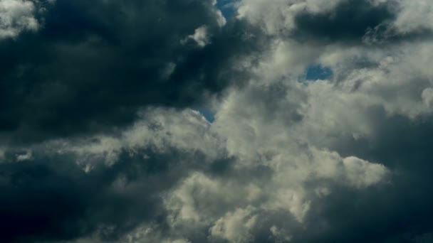 Λευκή Και Γκρι Φουντωτό Σύννεφα Πετούν Στον Γαλάζιο Ουρανό — Αρχείο Βίντεο