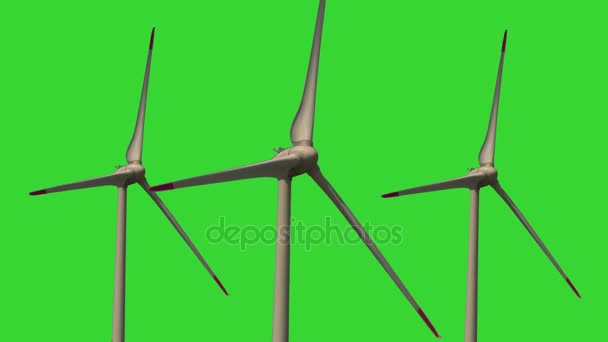 Turbinas Eólicas Girando Sobre Fondo Verde — Vídeo de stock