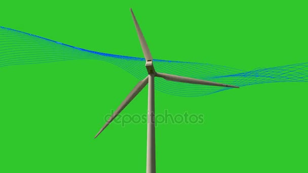 Éolienne Turbine Tournant Sur Fond Vert — Video