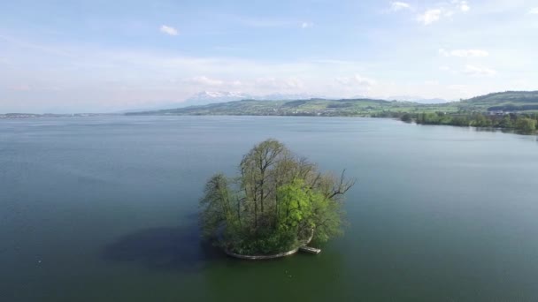 Aerial View Amazing Rounded Island Lake Sunny Day — Stock Video