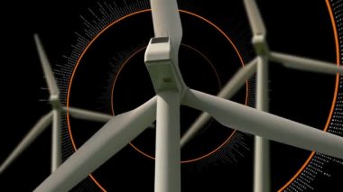 koyu arka plan üzerinde video efektleri ile dönüm Rüzgar türbinleri