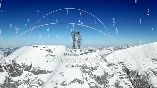 Antena Rádio Altas Montanhas Dia Ensolarado Inverno — Vídeo de Stock