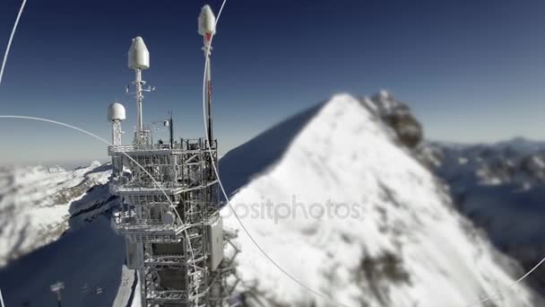 Radio Antenna High Mountains Winter Sunny Day — Stock Video