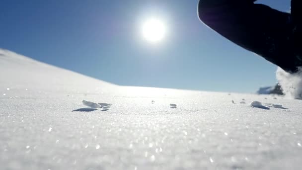 Persona Caminando Través Nieve Profunda Lugar Remoto Mientras Hace Actividades — Vídeos de Stock