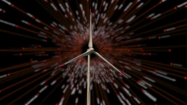 Wind Turbine Draaien Met Video Effecten Donkere Achtergrond — Stockvideo